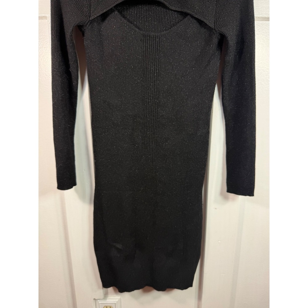 INC International Concepts Black Metallic Ribbed Cutout Sweater Dress Medium - Picture 3 of 11